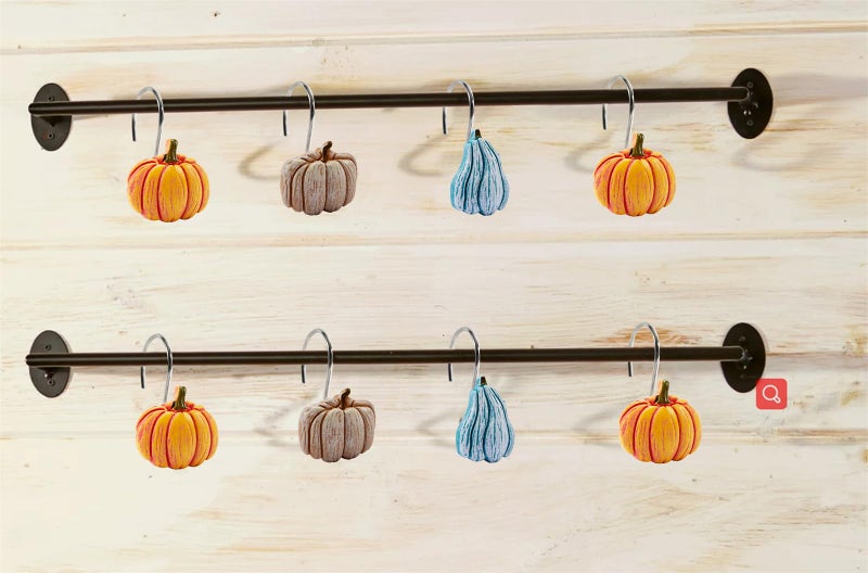 Aldopein 12PCS Cute Pumpkins Decorative Shower Curtain Hooks Rings for Fall Autumn Shower Curtains Bathroom Decorations Accessories Set  Metal Rustproof Thanksgiving Farmhouse Rustic Fall Shower Curtain Hooks - Image 5